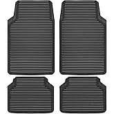 CAR PASS Rubber Floor Mats, All Weather Full Set 4-Piece, Waterproof Automotive Mats Trim to Fit Most Cars Sedans SUVs Vans, Heavy Duty Anti-Slip Easy Clean, All Black