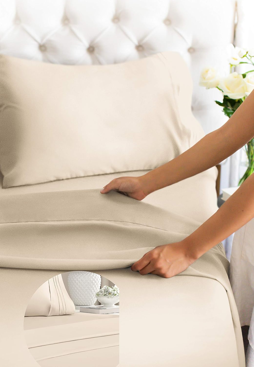 Queen Size Sheet Set - 4 Piece Set - Hotel Luxury Bed Sheets - Extra Soft - Deep Pockets - Easy Fit - Breathable & Cooling - Wrinkle Free - Comfy – Cream Bed Sheets - Queens Sheets (Queen, Cream): Home & Kitchen