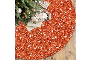 FOTSHARER Orange Tree Skirt Large 46 in Glitter Sequin Christmas Tree Skirt for Halloween Velvet Tree Skirt Halloween Tree Floor Mat Sparkly Tree Skirt Collar for Xmas Family Reunion Fall Decor