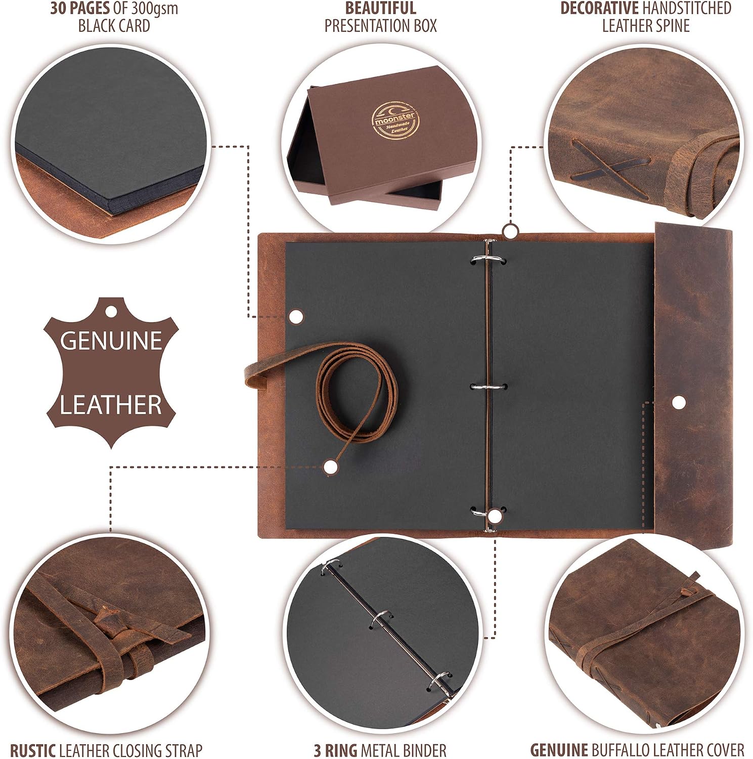 MOONSTER® Leather Photo Album Scrap Book - Image 3