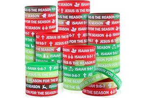 PullCrease 100 Pcs Jesus Is The Reason For The Season Wristband Christmas Isaiah 9: 6-7 Rubber wristband 10 Styles Christian XMAS Gifts for Sunday School Christmas Parties Support Church Supplies