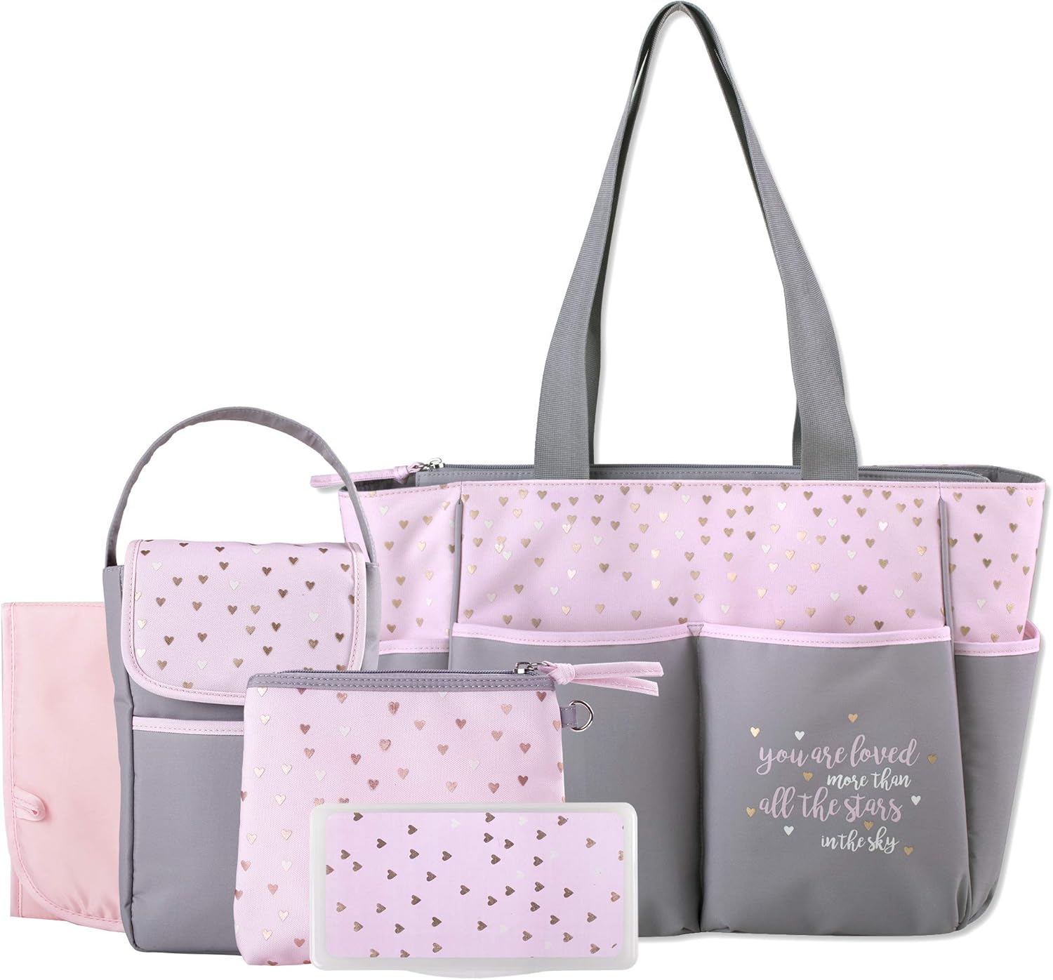 Baby Diaper Bag Tote 5 Piece Set (Pink/Grey) Amazon.in Clothing