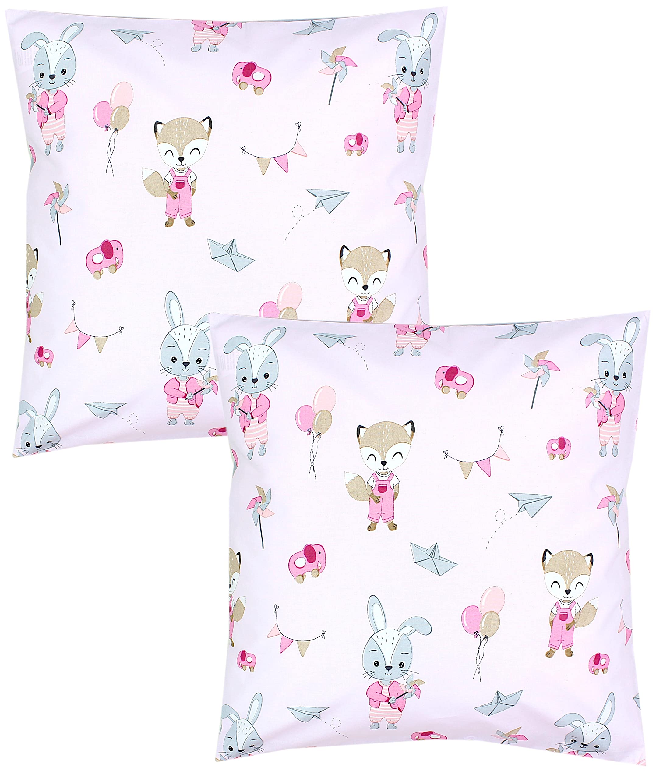 TupTam Children's Cushion Cover Decorative Patterned with Hotel Fastener Set of 2, Fox/Rabbit/Pink, 40 x 40 cm — image 1