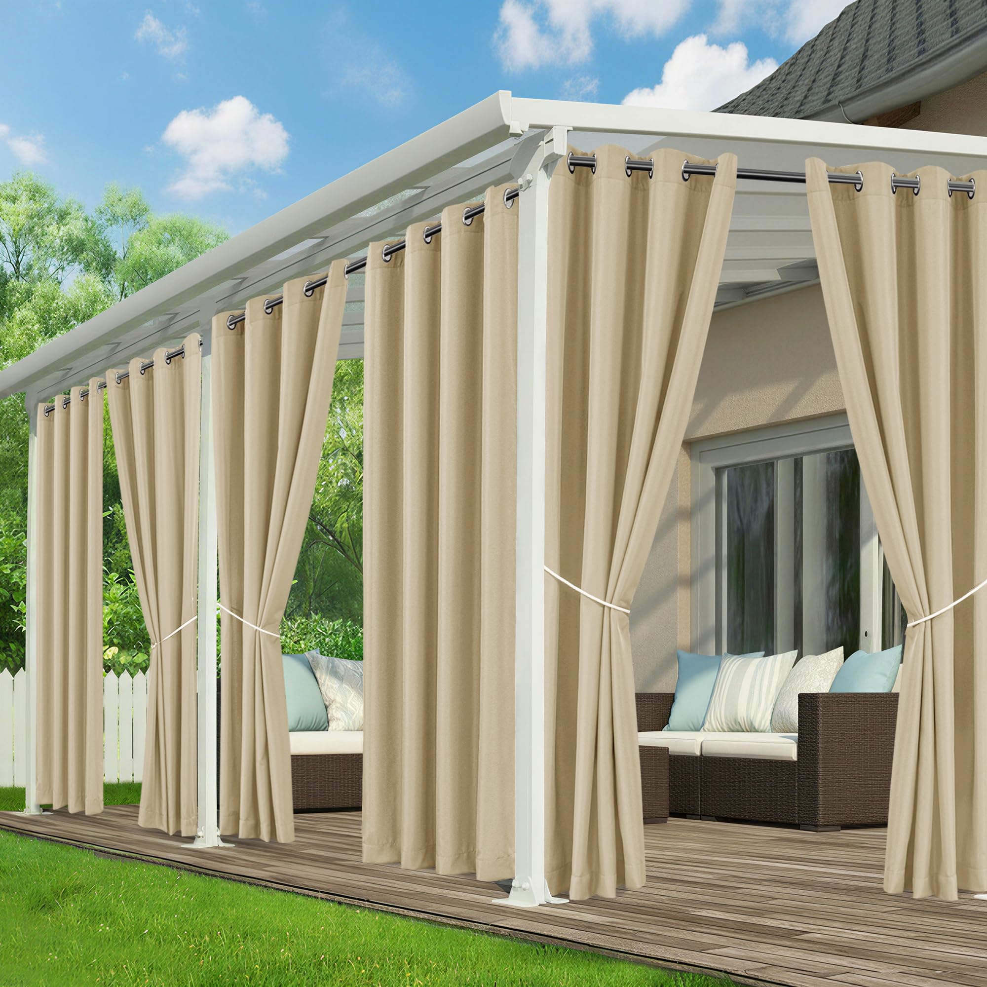 Photo 1 of RichSets Outdoor Curtains for Patio Waterproof - 6 Panels Privacy Weatherproof Outside Curtains with Grommets for Pergola, Gazebo, Porch, Cabana, Balcony, 54 x 84 Inch, Cream