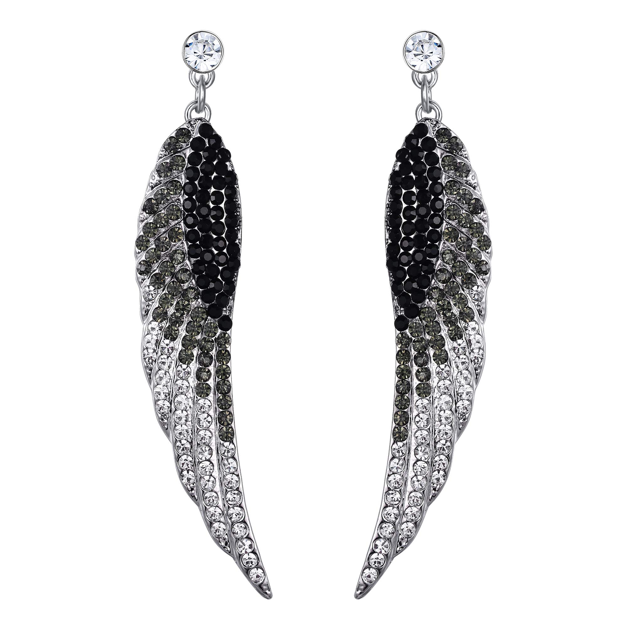 EVER FAITH Women's Austrian Crystal Wedding Angel Wing Pierced Dangle Earrings Black w/Clear