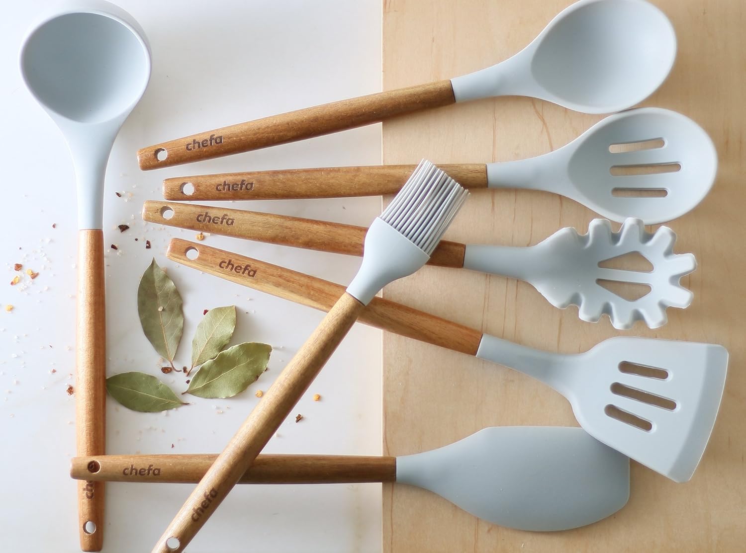 Silicone Cooking Utensils Wooden Handle, NonStick Cookware Heat