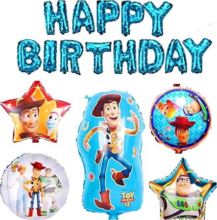 Amazon トイストーリー4 お誕生日 バルーン キャラクター パーティー 18点セット Happy Birthday お祝い 赤 青星柄 ピンク 青星柄 風船 バルーン おもちゃ