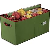 ZOBER Large Christmas Ornament Storage Box - Stores 54 4" Large Ornaments, With Dividers - Ornament Organizer Storage Box, Durable Christmas Containers Holder, Dual Zipper - Green