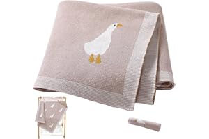Receiving Blankets, 28x35 inch Knit Soft Baby Blankets, Cute Gooses Pattern Cotton Baby Comforter for Swaddle Infant Newbron 