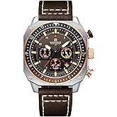 NAVIFORCE Men's Fashion Sport Watches Military Square Big Face Waterproof Chronograph Wristwatch with Luminous Hands,Leather Strap