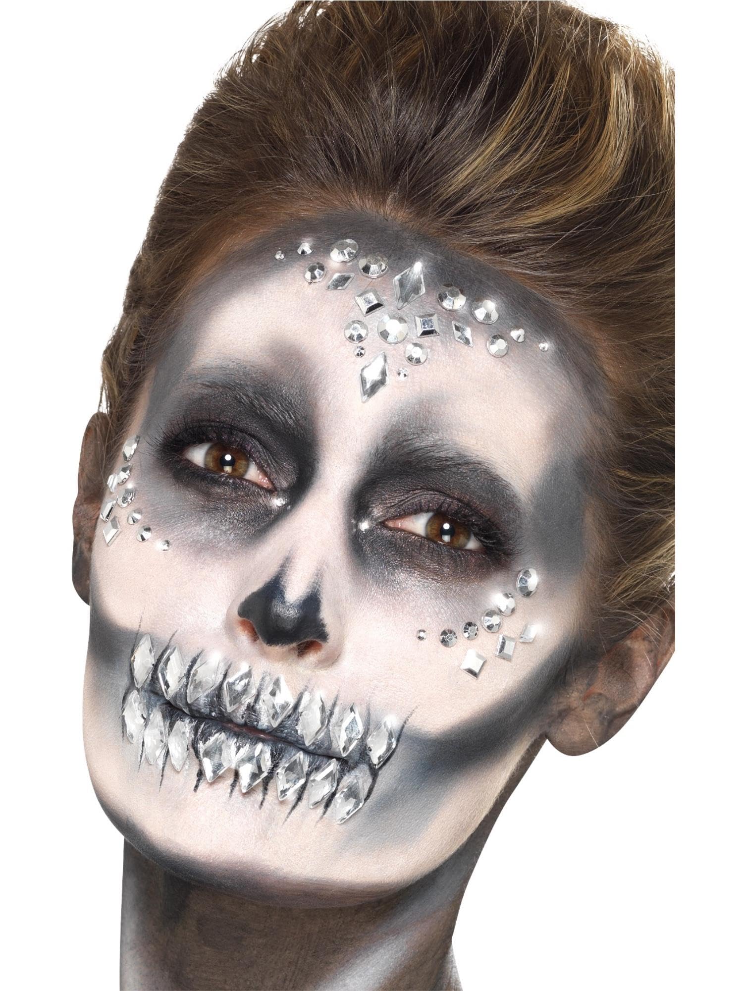 Smiffys Make-Up FX, Jewel Face Gems, Silver Sheet of 100 Assorted, Self Adhesive, Cosmetics and Disguises Fancy Dress, Adult Dress Up Cosmetics & Disguises.