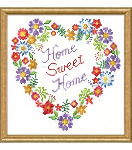 Kit De Broderie Point De Croix Débutant - Motif Arbre D'Amour Cœur Rouge - Tissu Imprimé 30x22 Cm - 10