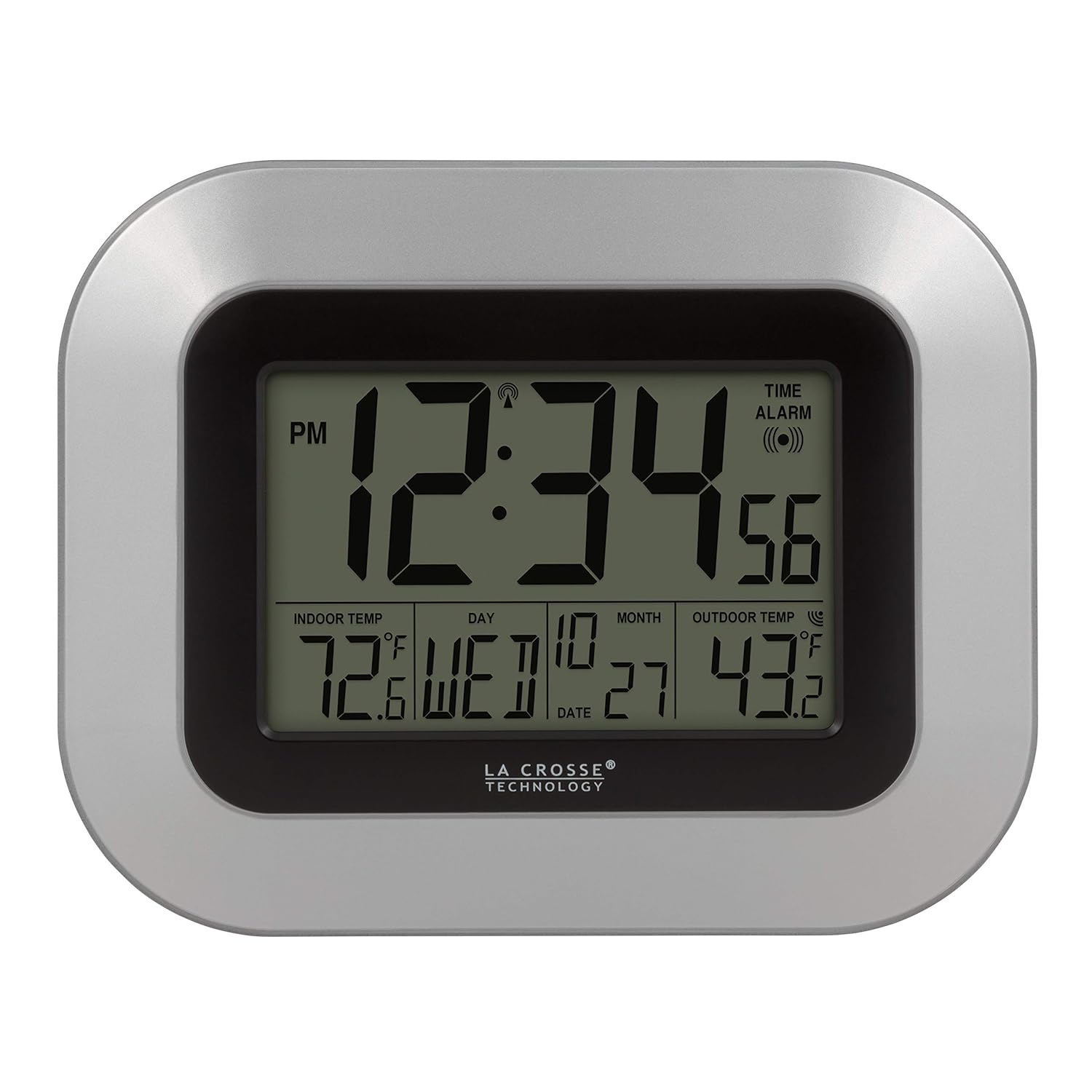 La Crosse Technology WS-8115U-S-INT Atomic Digital Wall Clock with Indoor and Outdoor Temperature