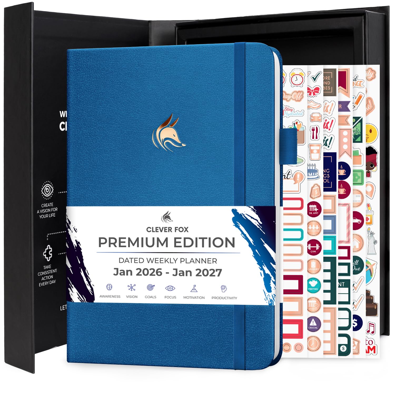 Clever Fox Dated Planner Premium 2026 – Weekly Agenda for Planning & Time Management –Notebook with Habit Tracker & To-do List (Mystic Blue) Image