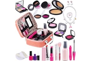 JITEYOU Pretend Makeup Kit for Little Girls, Kids Play Makeup Set for Girls Age of 3 4 5 6 7 8 9 10 Years Old and Up, Toddler Makeup Kit with Beautiful Jewelry Set for Gifts & Toddler Toys for Girls