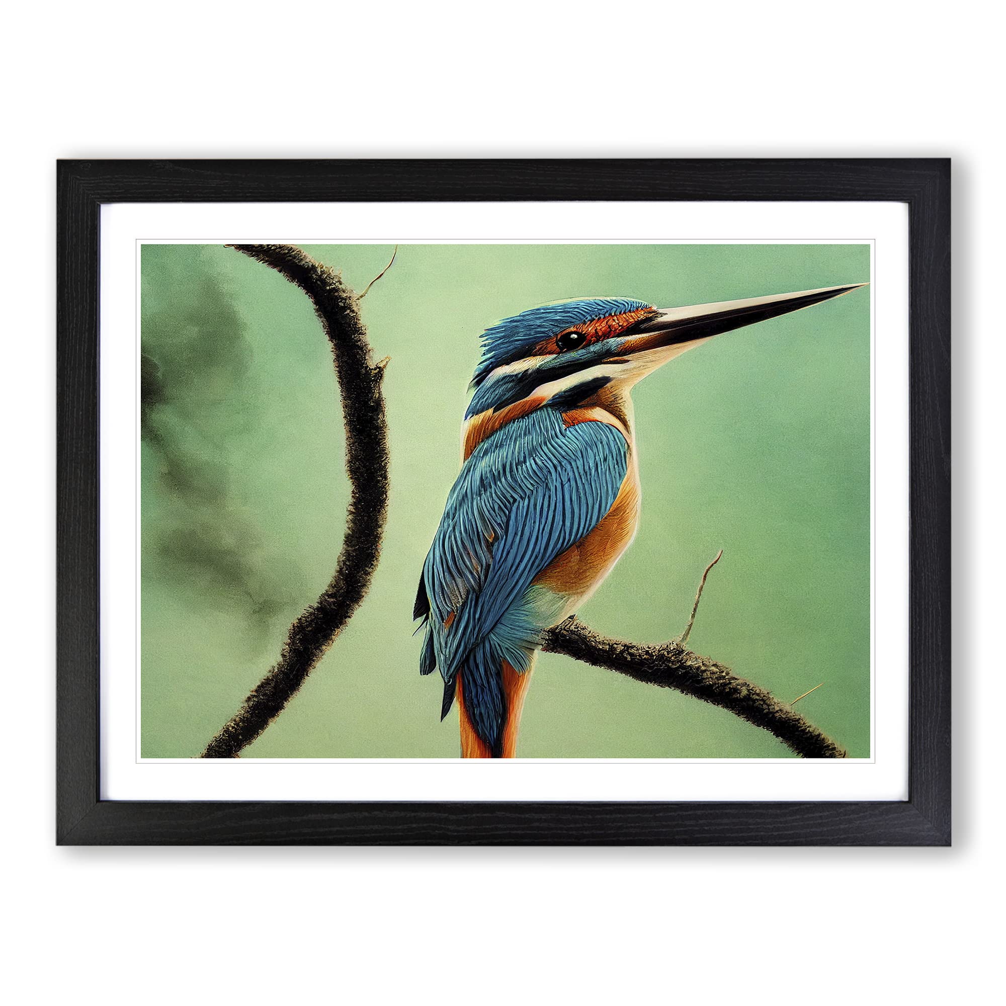 Enigmatic Kingfisher Bird Framed Print | A4 Black Framed Wall Art | Ready to Hang | Modern Nature Picture | Living Room Bedroom Lounge Office