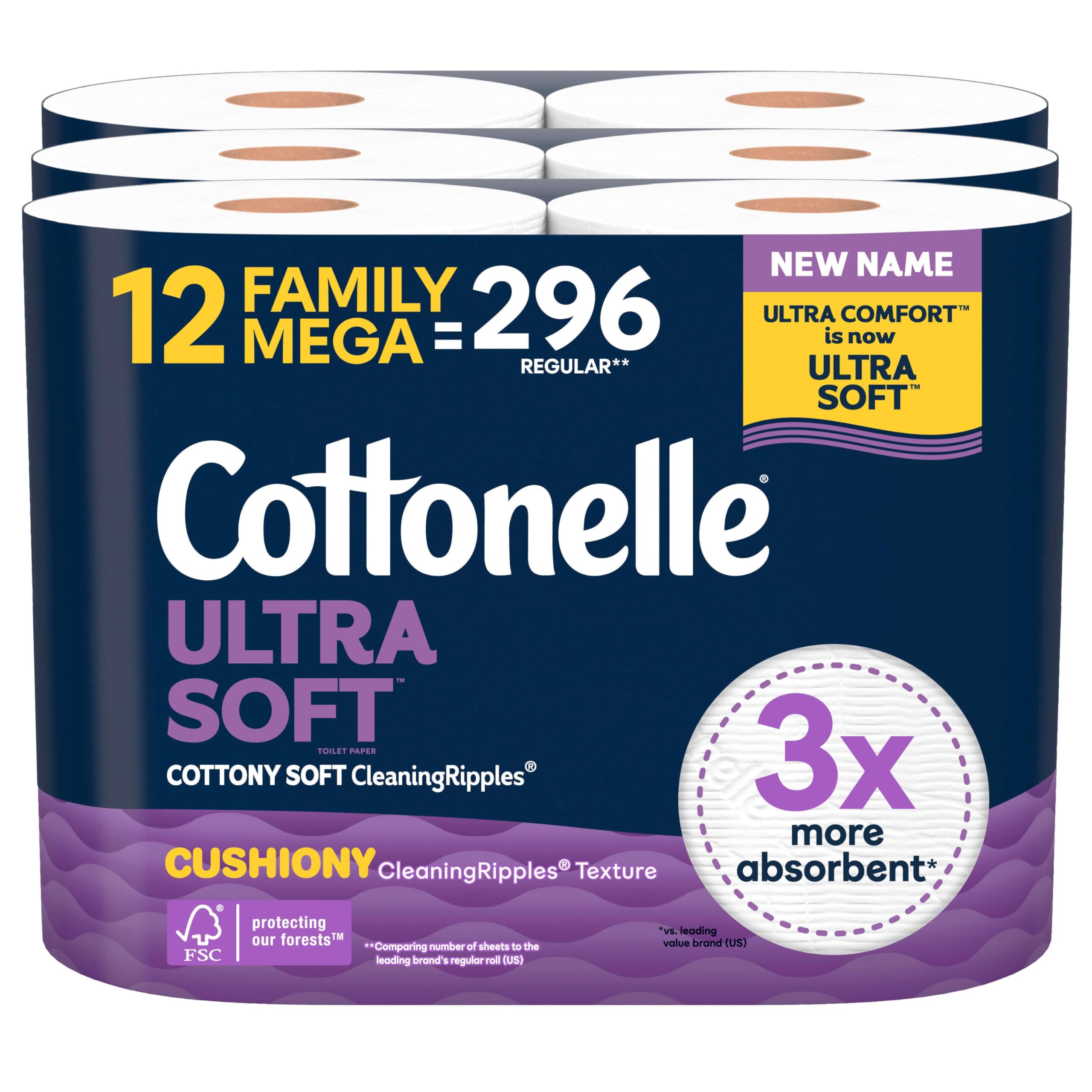 Cottonelle Ultra Soft Toilet Paper, 12 Family Mega Rolls = 54 Regular Rolls