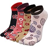 Hellomamma Women's Tabi Flip Flop Socks Two Toe Split Athletic Cotton Colorful Ankle Sock 4pairs