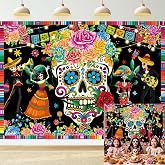Day of The Dead Backdrop 7x5FT Sugar Skull Flowers Dia DE Los Muertos Photography Background Mexican Fiesta Themed Baby Shower Birthday Party Decoration Supplies Photo Props