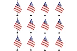 Rotenl America USA Desk Flag, 12 Pack American Table Office Flag with Black Solid Pole and Stand Base, International Country Flag, 4th of July, Classroom Meeting Desktop Decor (USA)
