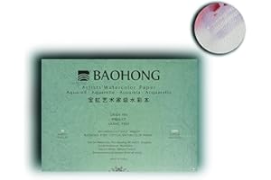 BAOHONG Artists' Watercolor Paper Block (20 Sheets, glued on Four Edges), 100% Cotton, Acid-Free, 140LB/300GSM, Watercolor Art Supplies for Wet, Dry, and Mixed Media Painting (Cold Press 14.1"X10.2")
