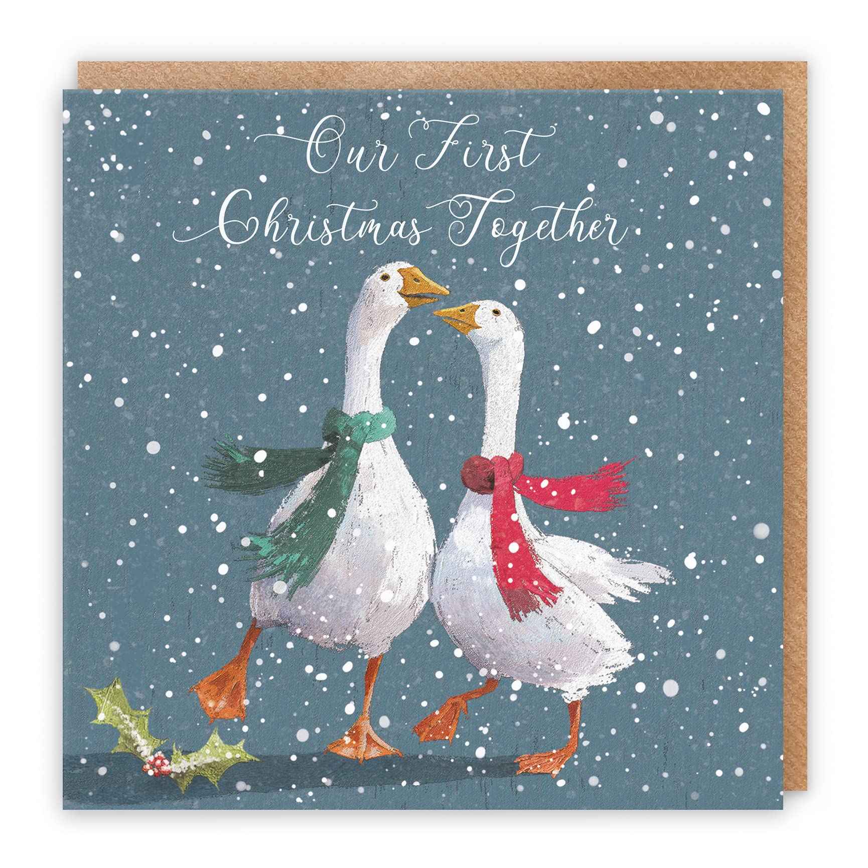 Hunts England - Our First Christmas Together Stunning Artistic Card - Our First Christmas Together - Romantic Verse Inside Card - Festive Geese - Milos Gallery Collection