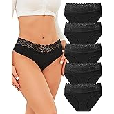 ROSYCORAL Cotton Underwear for Women Lace Trim Briefs Soft Low Rise Ladies Stretchy Hipster Bikini Panties 5 Pack