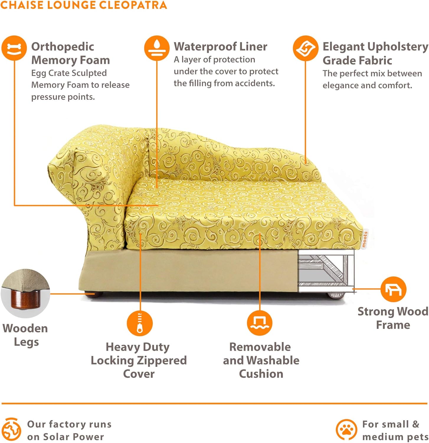 Moots Cleopatra Pet Chaise Lounge Bed Elegant Metallic Gold, Medium : Pet Supplies
