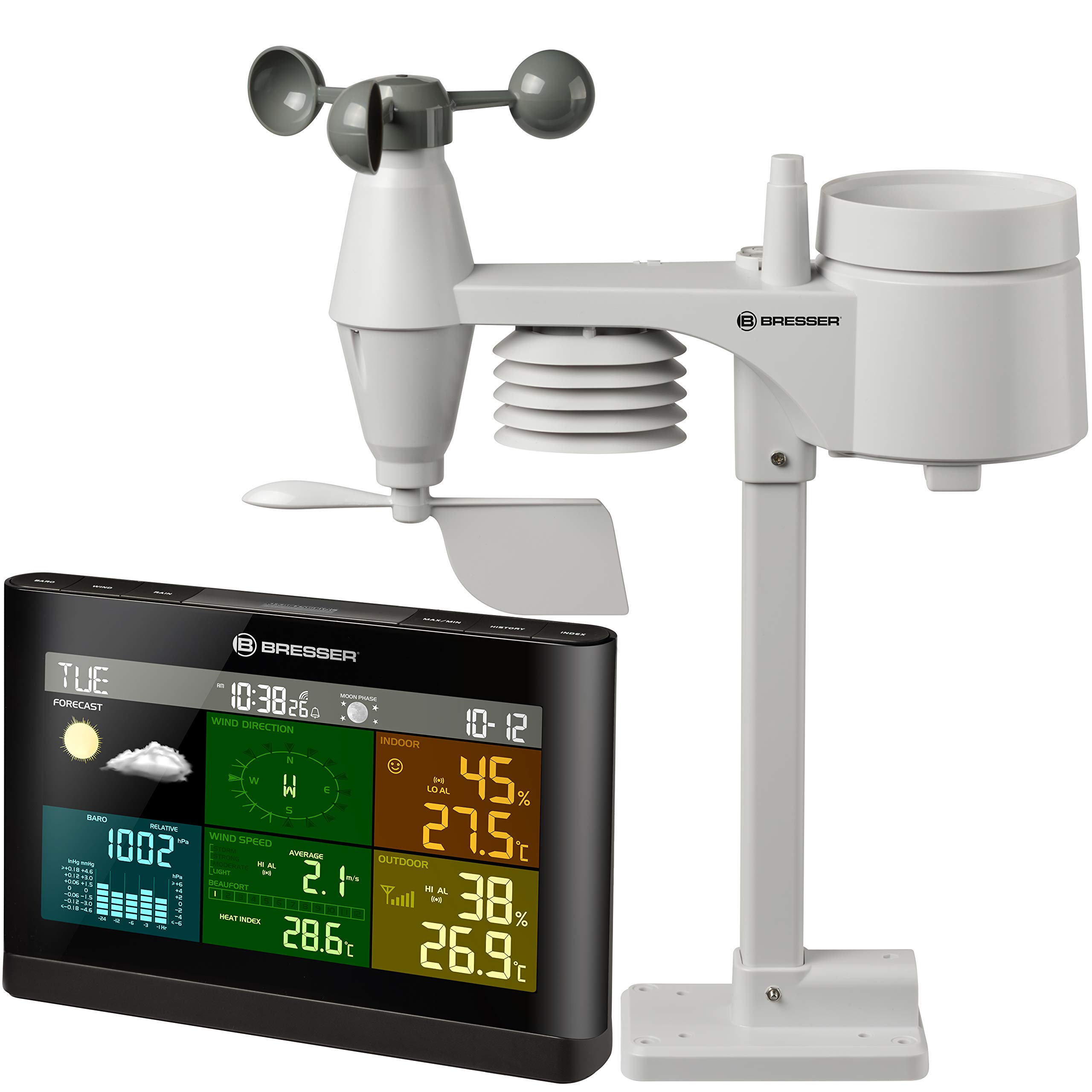 BRESSER 5-in-1 Weather Station Weather Center Comfort with Colour Display and multi outdoor sensor