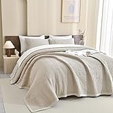 Sanracie Cotton Oversized King Bedspread(128"x120"),Wheat Waffle Weave Quilt Set 3Pcs Soft Lightweight Farmhouse Quilt California King Size Oversized Extra Large Wide Bedding Coverlet for All Seasons