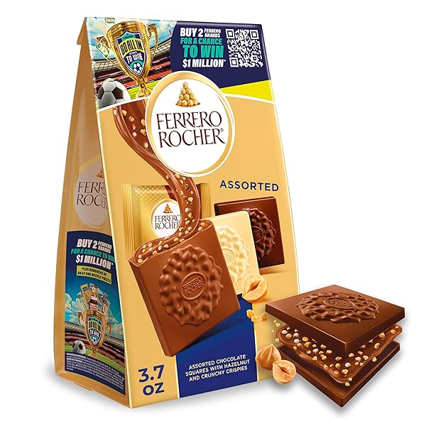 FERRERO ROCHER PREMIUM MILK HAZELNUT CHOCOLATE SQUARES, INDIVIDUALLY...