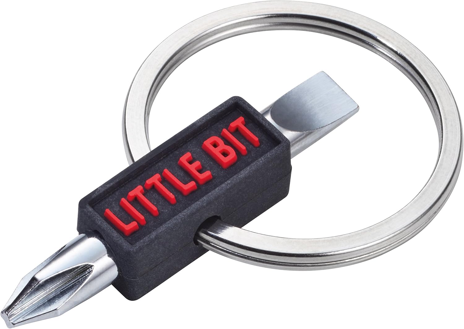 Troika Schlüsselanhänger mit Doppelbit (Kreuz-/Schlitzschraubenzieher), Phillips PH 1, Schlitz 1,0 x 5 mm, Silikon-Griff, Silikon, Stahl, matt, schwarz/Silber