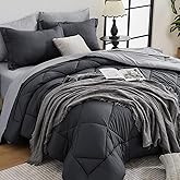 HEVUMYI Twin-XL Comforter Set - 5-Piece All Season Bed in a Bag Twin-XL, Ultra Soft Bedding Set with Comforter, Flat Sheet, Fitted Sheet, Pillowcases, Pillow Shams, Dark Grey & Light Grey