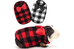 IPRAVOCI Guinea Pig Clothes - Plaid Cute Fleece Warm Pet Outfits for Rabbit Bunny Ferrets Chinchillas Kitten Chihuahua, etc. Small Animals - Bow Tie Christmas Holiday Daily Wear Cozy Vest Pet Costume