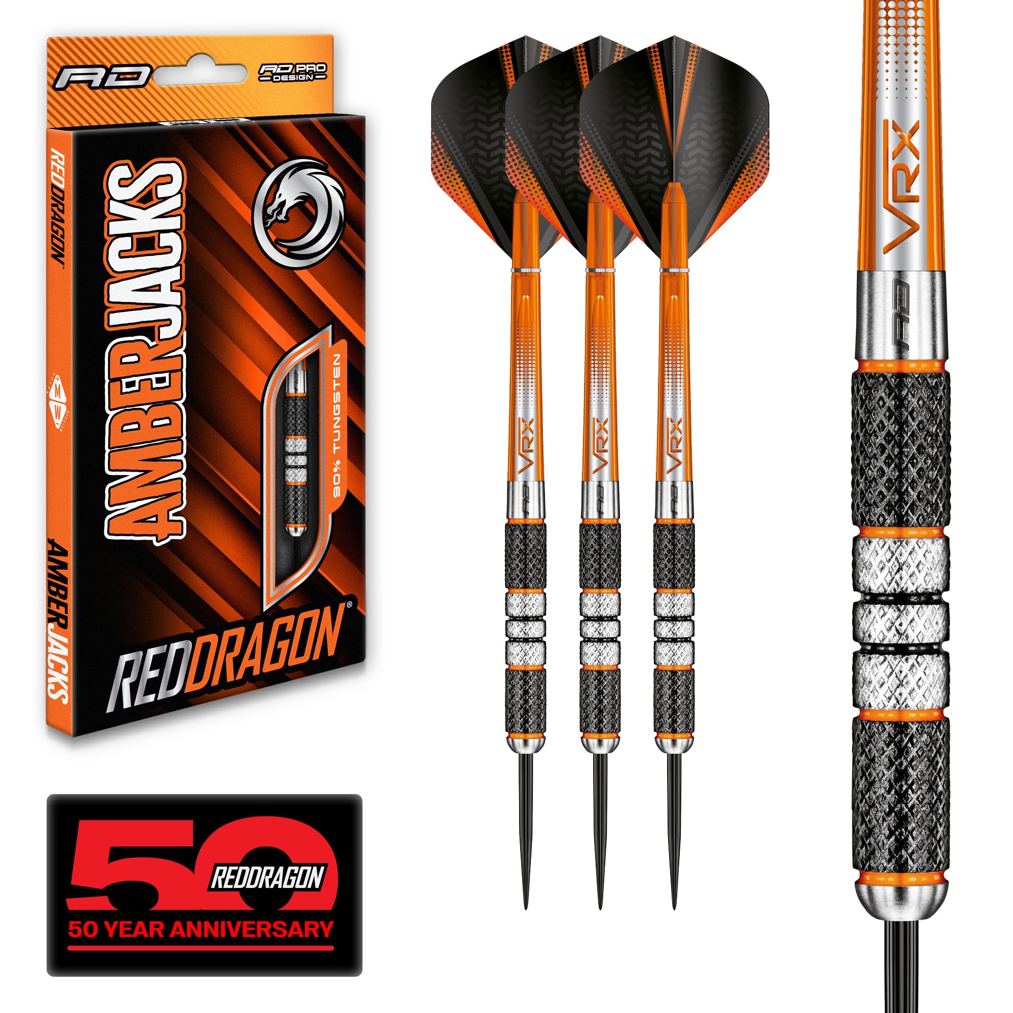 RED DRAGON Darts – Amberjack 2 Series 21g Steel Tip Dart Set with Dart Flights and Dart Shafts (Stems)