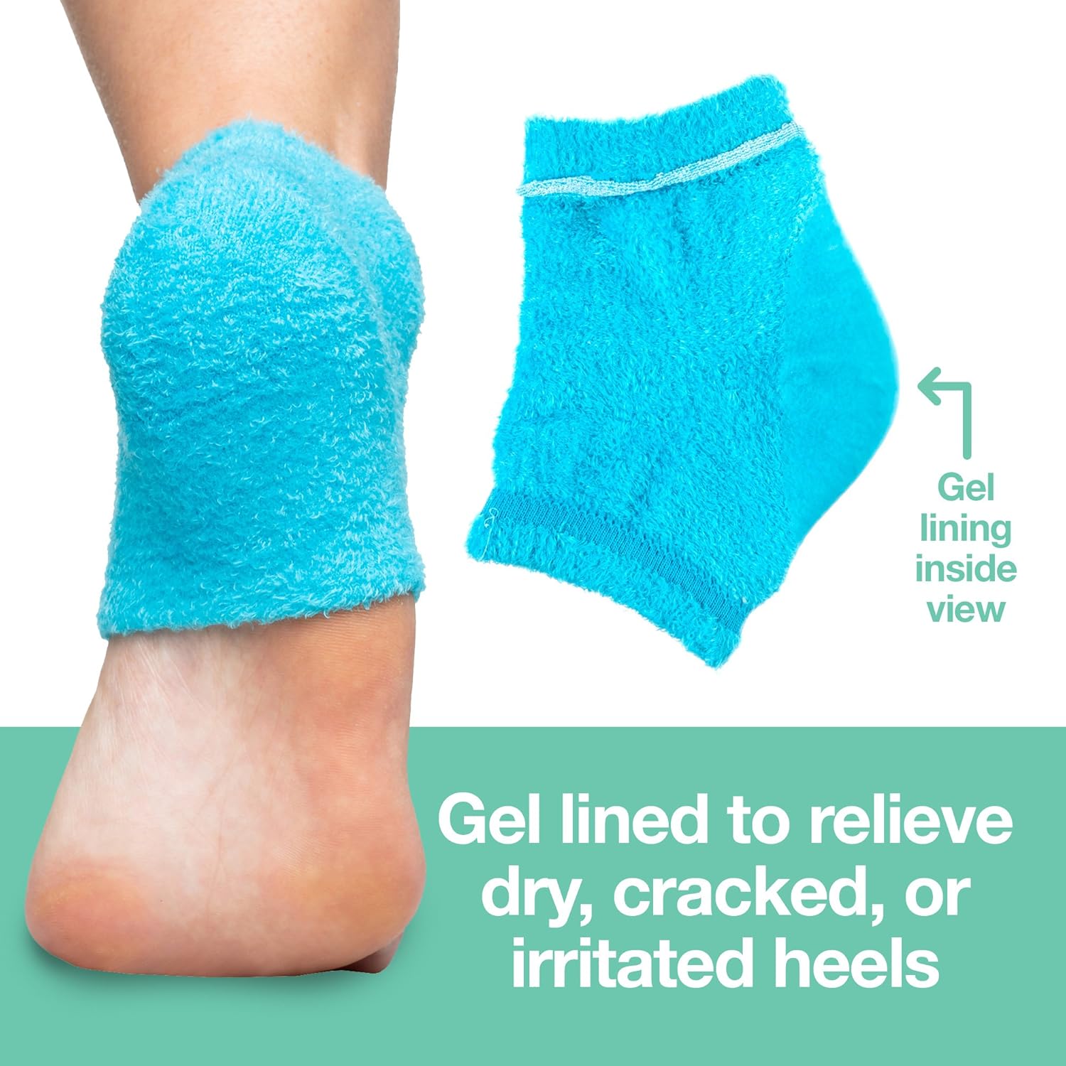 ZenToes Moisturizing Heel Socks 2 Pairs Gel Lined Toeless Spa Socks to Heal and Treat Dry, Cracked Heels While You Sleep (Regular, Fuzzy Blue) : Beauty