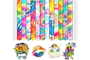 HTVSTD Tie Dye Permanent Vinyl - 12 Sheets 12"x10" Swirl Patterned Permanent Adhesive Vinyl for Mugs Decors Tie Dye Self Adhesive Vinyl Compatible with Cricut/Silhoutte Cameo
