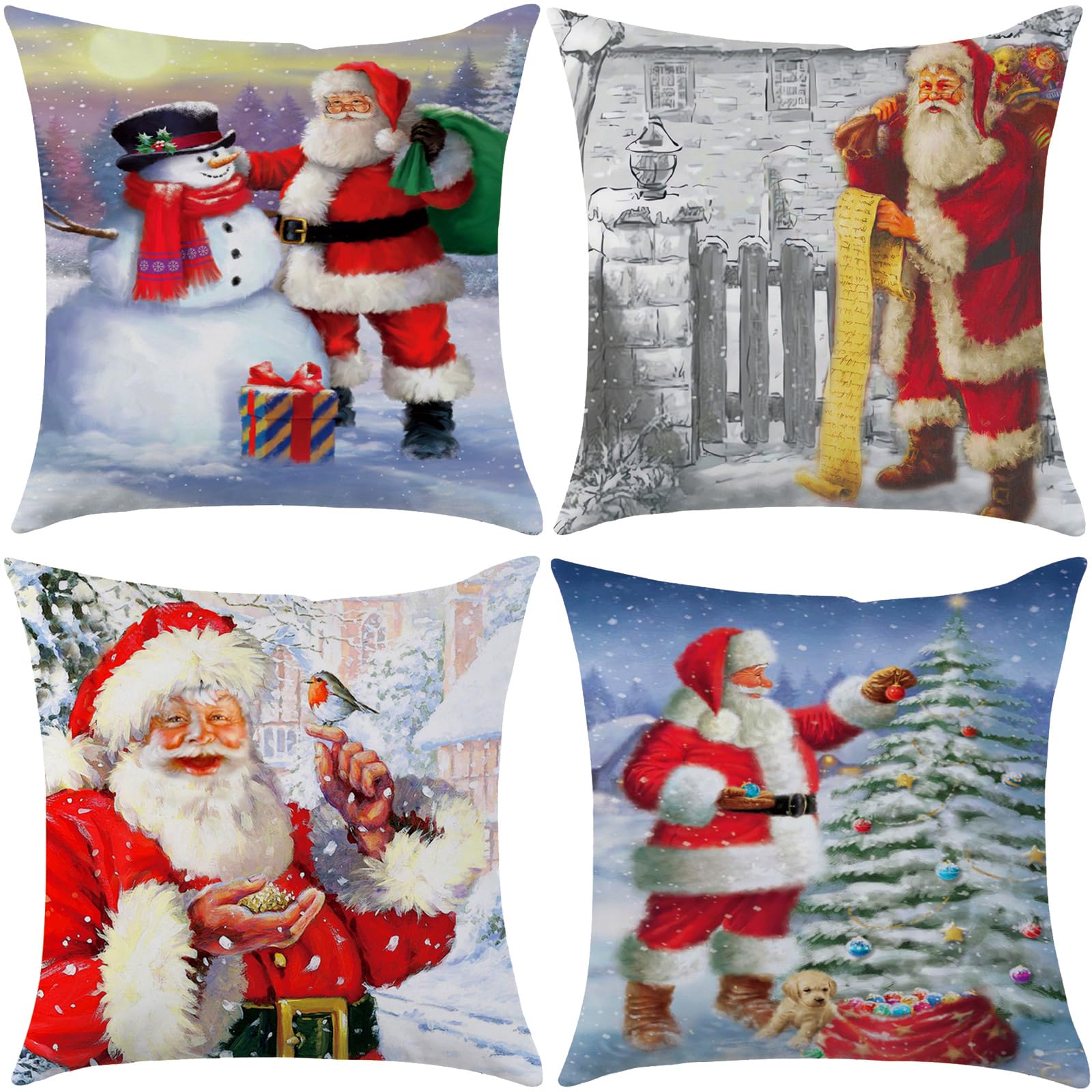 Xyxu Christmas Cushion Covers Set Of 4, Christmas Decorations indoor Santa Claus Xmas Pillow Cases Covers, Soft Plush Winter Sofa Xmas Design Cushion Covers 45 x 45 cm for Home Decorations