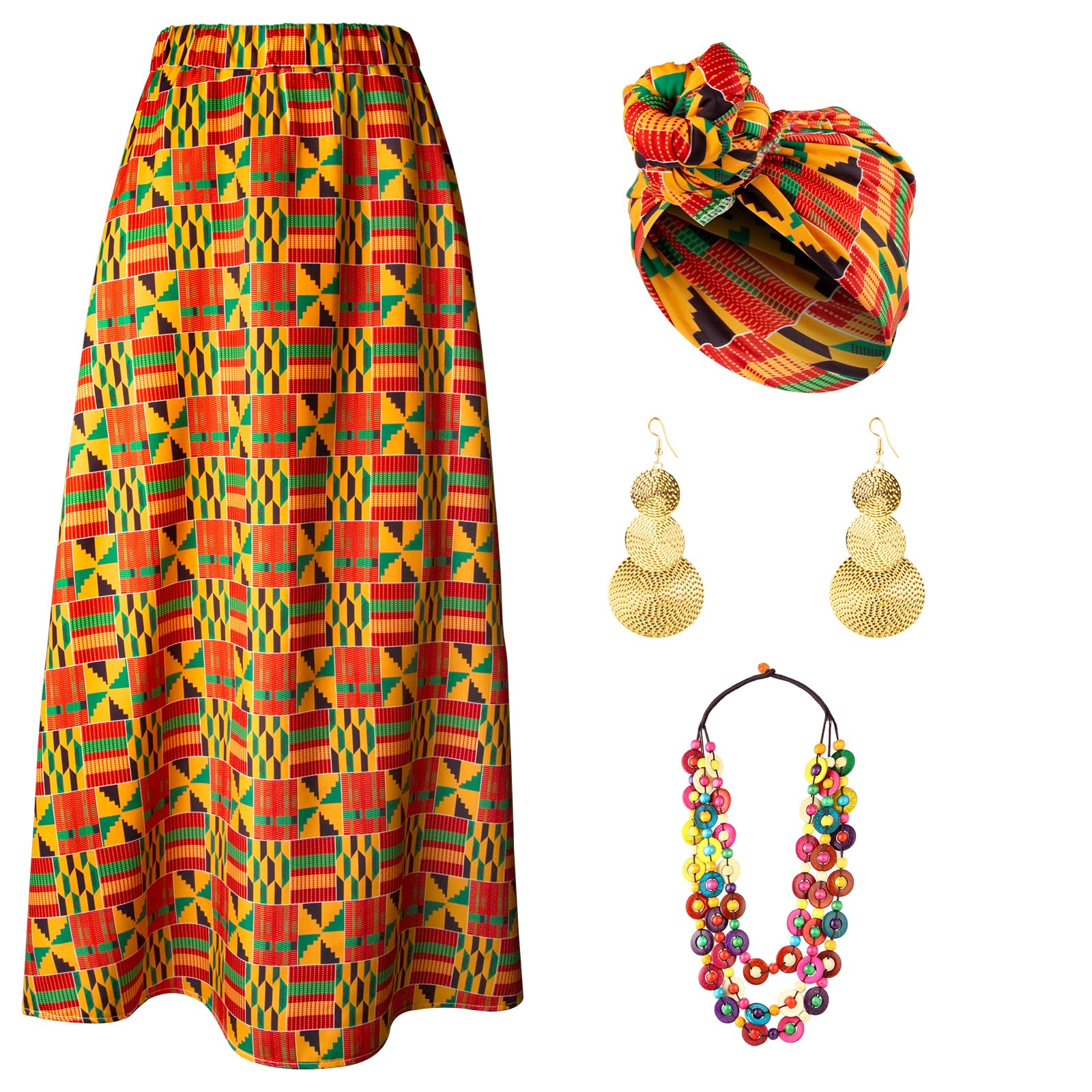 View 1 of 4Pcs African Dresses for Women African Attire Traditional Costume Black History Month Decorations Head Wrap Scarf