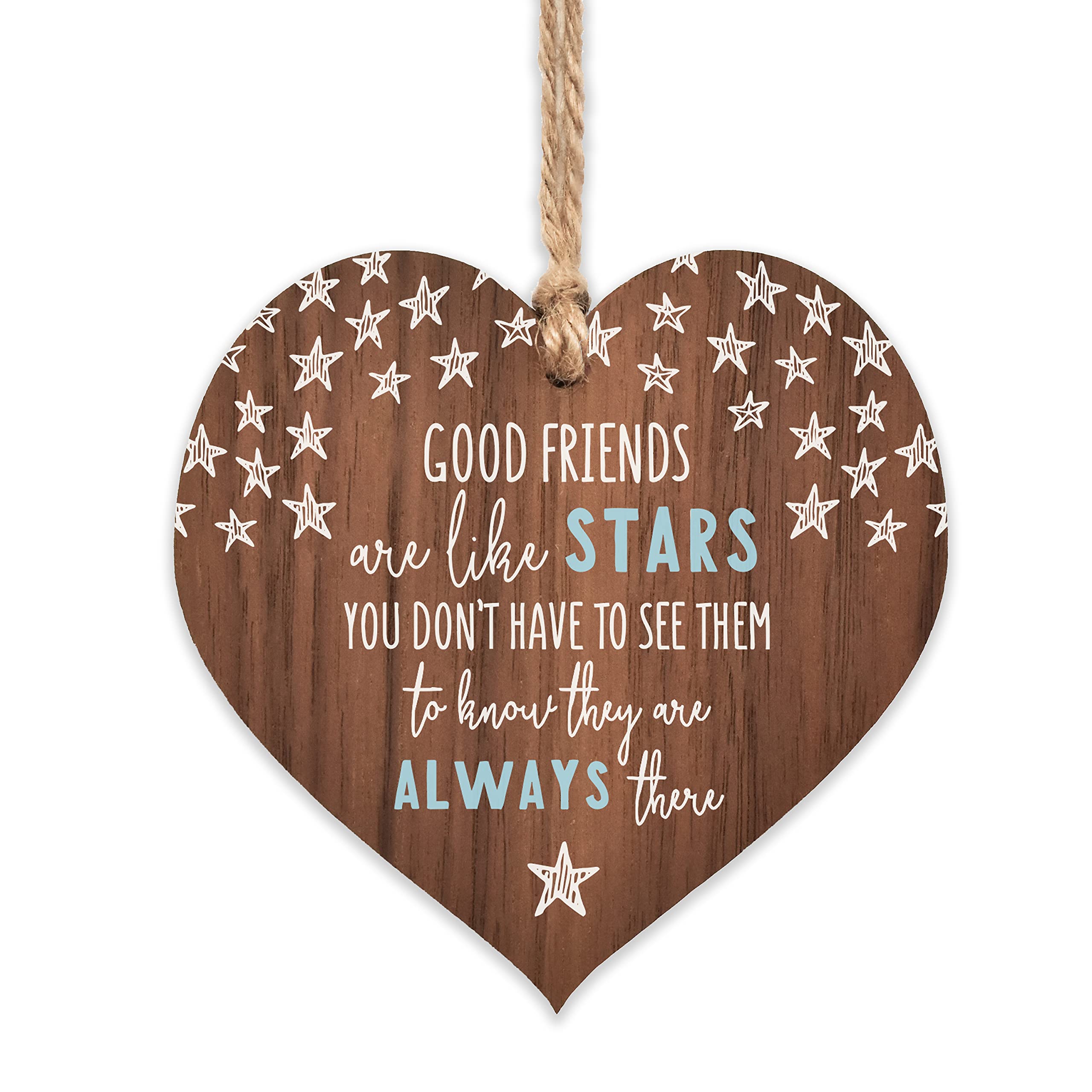 Good friends are like stars hanging heart | best friends wooden hanging heart | sentimental inspirational gift for cheer up women | friendship present uk | her girls woman