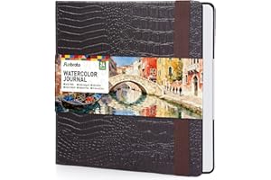 Watercolor Journal 8.5"x8.5"- 100% Cotton, 24 Sheets 48 Pages, 140LB/300GSM Cold Press, with Inner Pocket and Wide Elastic Ba