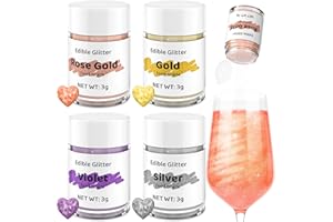 Cherrysea Edible Glitter Drink Shimmer 4 Colors No Taste Food Grade Edible Luster Dust Powder Set for Cocktails Champagne Beverages,Vegan, Gluten Free - 3g/Bottle