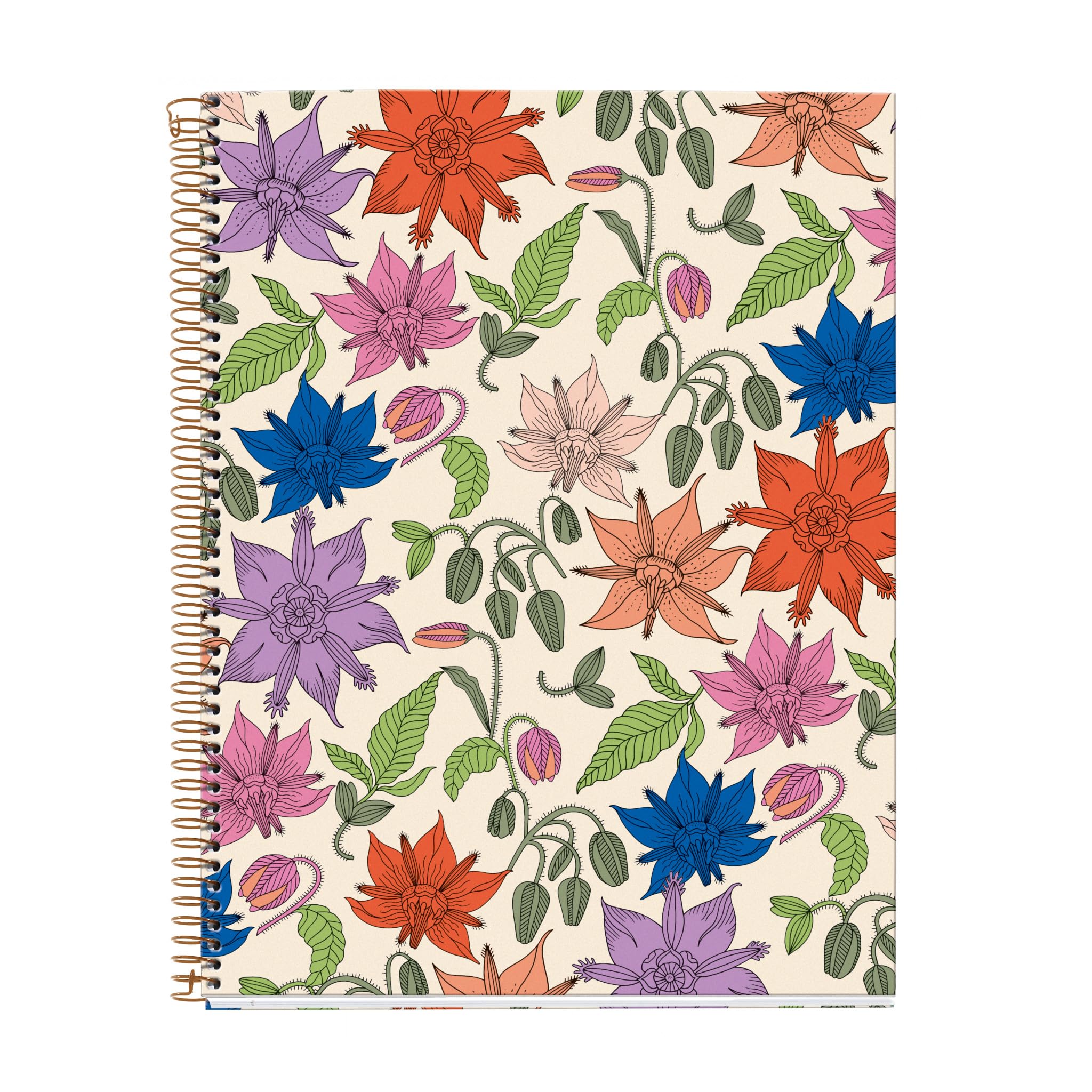 Miquelrius - A4 Notebook, 4 Colour Stripes, 5 x 5 mm, 120 Sheets of 70 g/m², Spiral, Squared Notebook, Vintage Lily Collection, Flowers