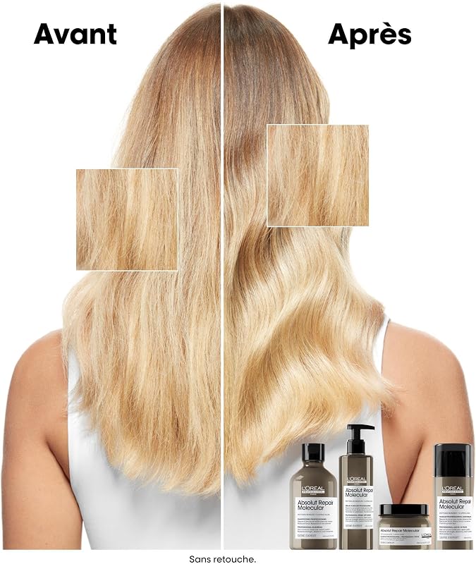 L'OREAL PROFESSIONNEL - Masque Réparateur Concentré Absolut Repair Molecular - Répare 2 Ans de Dommages en Une Application - Force +94% - Douceur +85% - Cheveux Secs & Abîmés - 75 ml