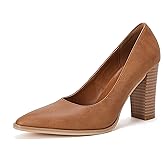 LAICIGO Women's Pointed Toe Pumps Chunky Block High Heel Slip On Dress Party Wedding Shoes