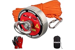 MUTUACTOR Magnet Fishing Kit 500lbs Pulling Force,Φ2.36“ Heavy Duty Neodymium N52 Magnet with 20m(64 Foot) Durable Rope,Permanent Gaint Rare Earth Magnets for Lifting Objects Hunting Lost Treasures