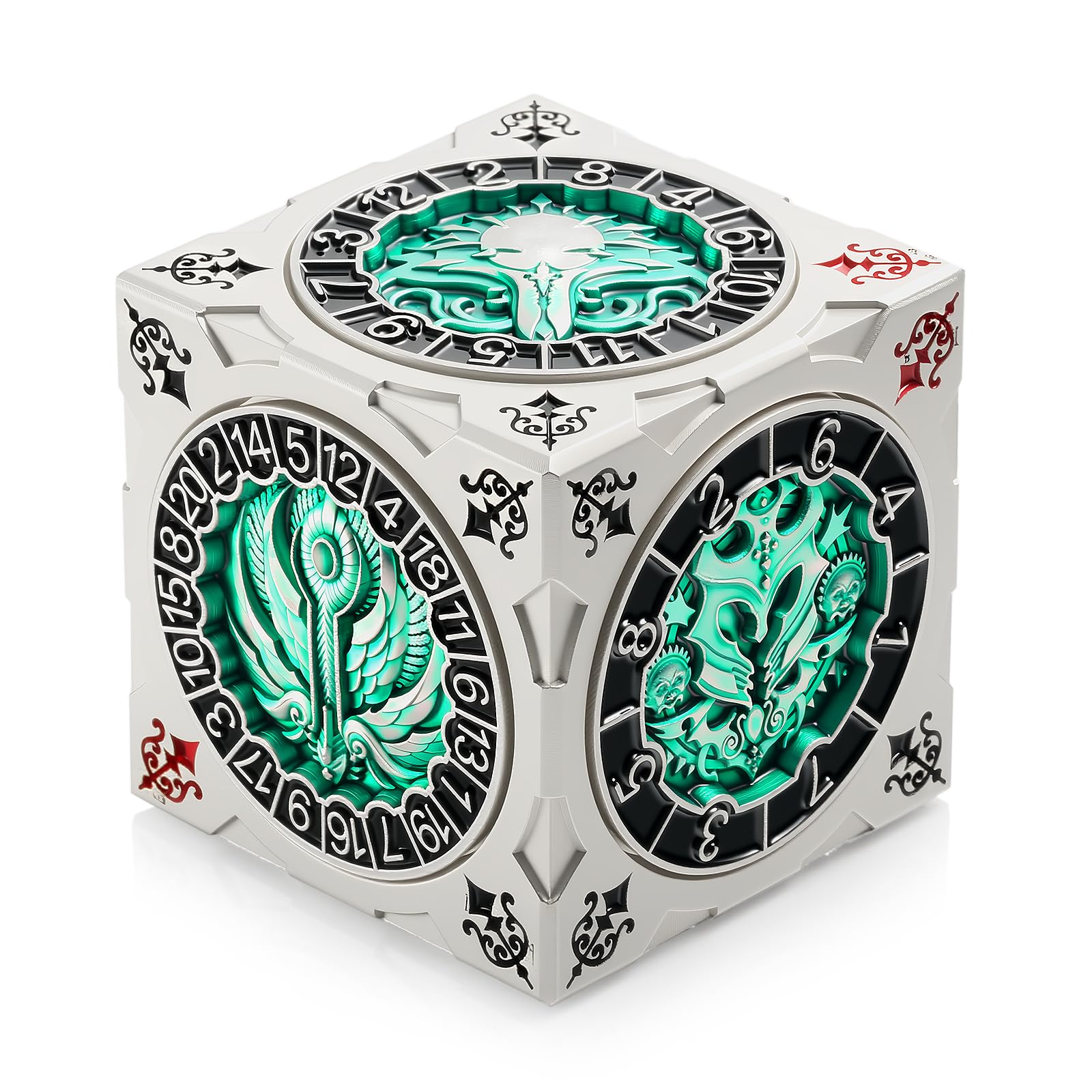 DNDND Multi-Functional Spinner Dice Cube – Iconic D&D Monster Themed Collector's Gift for TTRPG, DND Dungeon Masters & RPG Tabletop Gaming (Silver&Green)