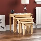 Vida Designs Corona Nest of Tables Rectangular Waxed Pine Rustic 28.5 x 60 x 50 view 1