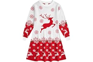 ALLIFly Little Girls Christmas Dress Winter Knit Sweater Dresses Long Sleeve Xmas Gifts 2-11 Years