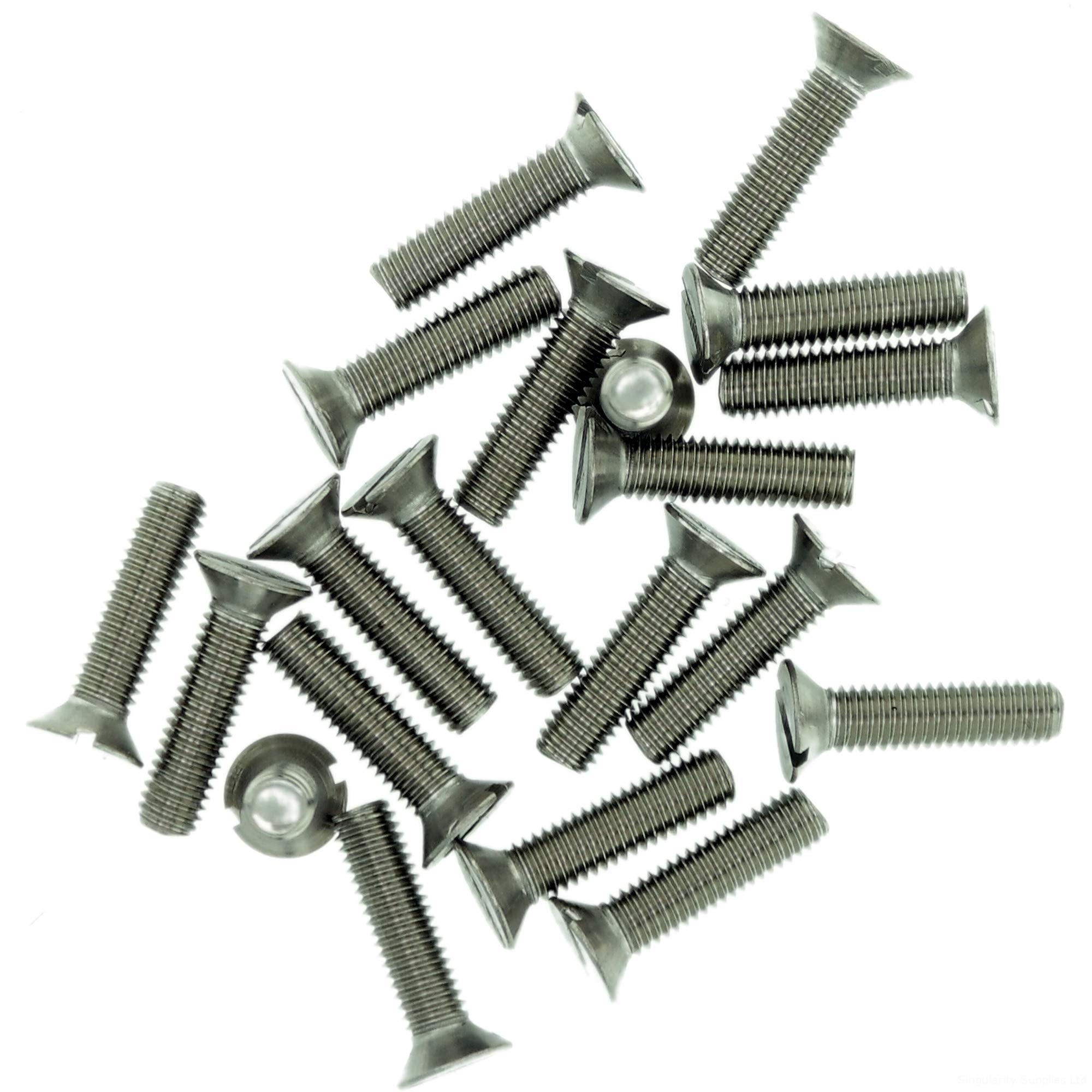 M1.6 (1.6mm x 12mm) Slot Countersunk Machine Screw (Bolt) - Stainless Steel (A2) (Pack of 20)
